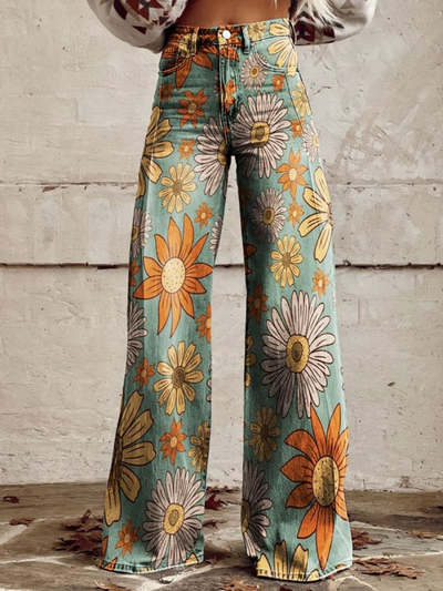 CIRILLA | Pantaloni Palazzo a Motivo Floreale Vintage
