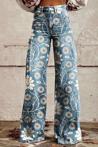 Margherita | Pantaloni Boho Eleganti con Motivo Floreale