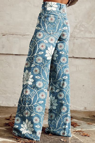 Margherita | Pantaloni Boho Eleganti con Motivo Floreale